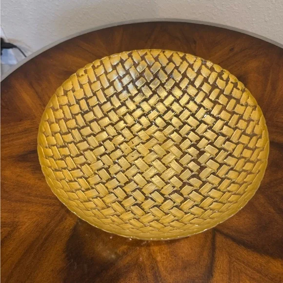 Vietri Tufolo Gold Basketweave Textured Decorative Bowl 8 1/2” - Picture 2 of 6